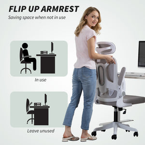 Ergonomic Office Chair, Swivel Desk Chair with Adjustable Lumbar Support, Headrest and Height, Flip-up Armrests, Grey