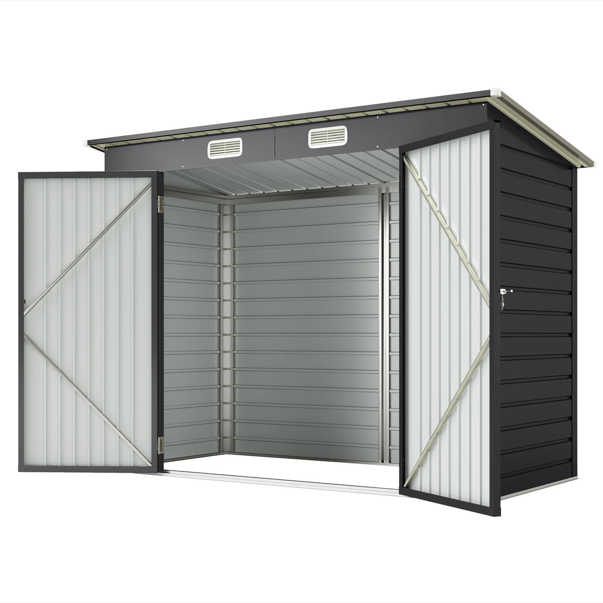 8 x 4FT Galvanized Garden Storage Shed, Metal Outdoor Shed with Double Doors and 2 Vents, Oak – view 15