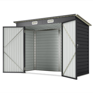 8 x 4FT Galvanized Garden Storage Shed, Metal Outdoor Shed with Double Doors and 2 Vents, Oak – view 15