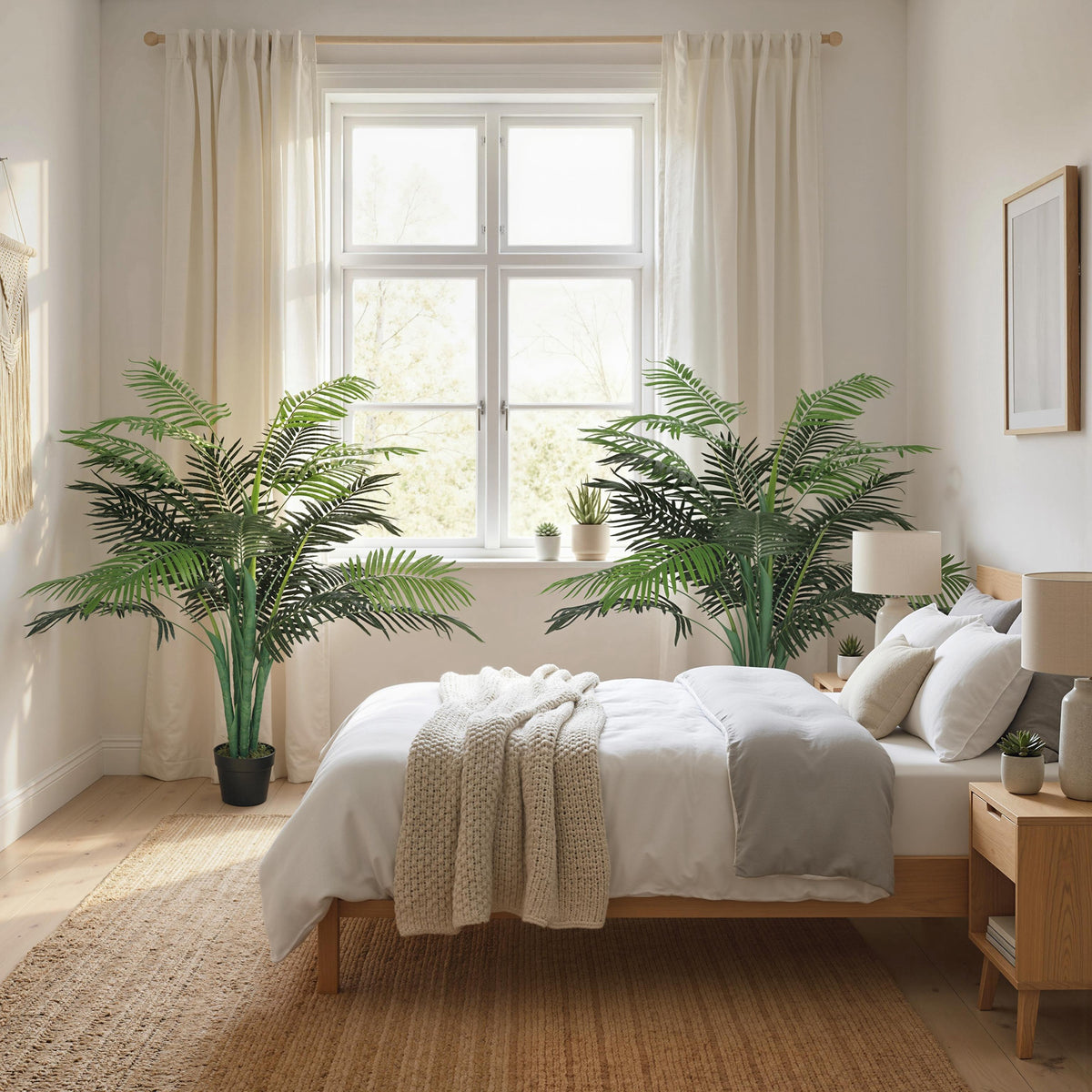 4FT Artificial Palm Tree Set of 2, Fake Tropical Tree with Lifelike Leaves, Faux Plant in Pot for Indoor Decoration, Green