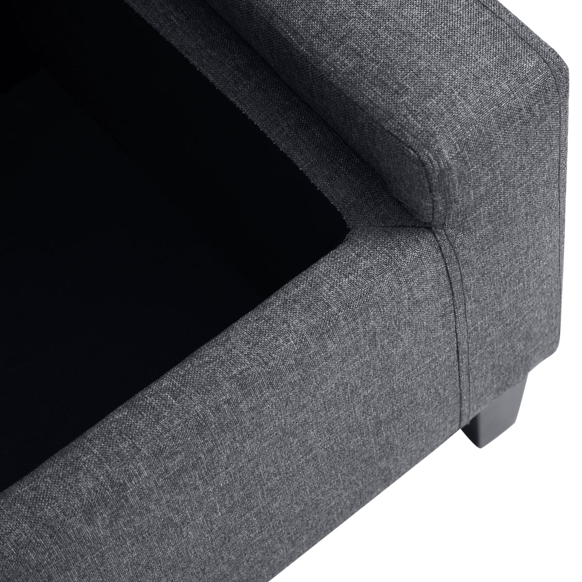 Storage Ottoman Bench, Linen Upholstered Bench with Tufted Design, Flipping Top, Dark Grey