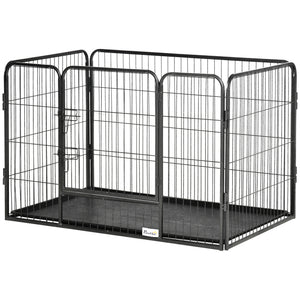 4 Panels Dog Playpen, Heavy Duty Dog Fence, 28" H Portable Pet Playpen with Door Double Locking Latches, Tray, Grey