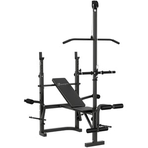Soozier Adjustable Weight Bench with Bench Press Rack, Preacher Curl Bench, Leg Extension and Lat Pull Down