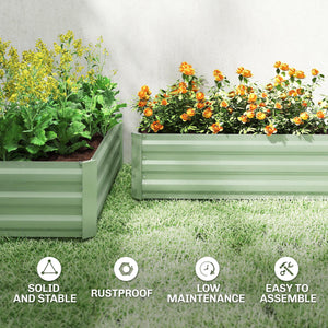 Set of 2 Galvanized Raised Beds for Garden, Outdoor Planter Box for Flowers, Herbs and Vegetables, Light Green