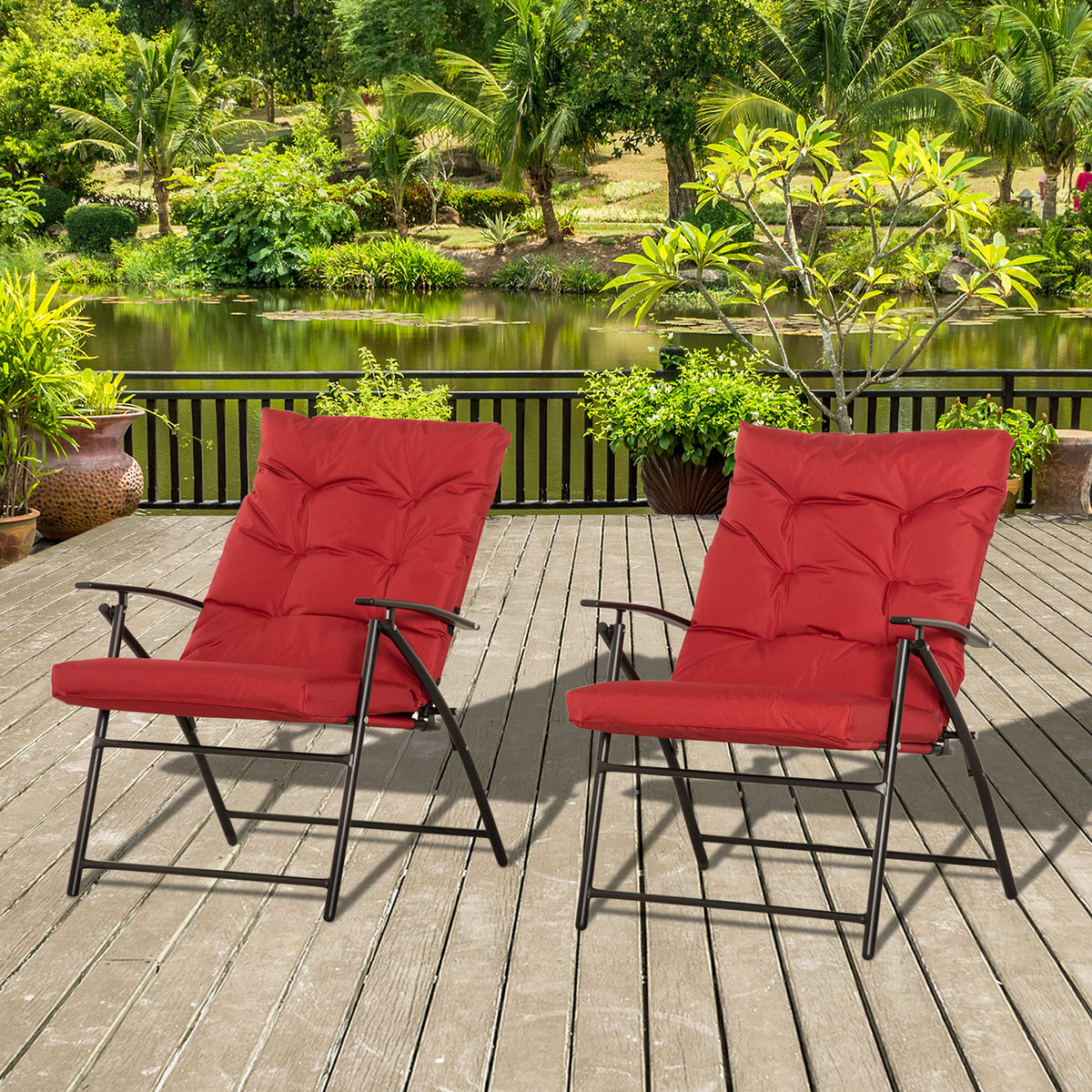 Set of 2 Outdoor Folding Chairs with Adjustable Backrest, Padded Camping Chairs for Outdoor Events, Grey – view 14
