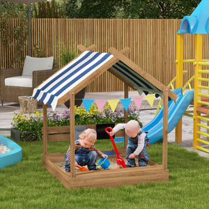 Outdoor Wooden Sandbox with Cover for 3-7 Years Old, Backyard, Brown – view 7