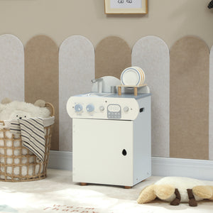 Qaba Wooden Dishwasher Playset, Play Sink Toys with Faucet, Turning Knobs and Accessories, Gift for Boys Girls Toddlers