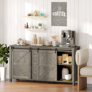 60" Buffet Cabinet, Farmhouse Sideboard with Sliding Barn Doors, Drawers and Adjustable Shelves, Cream White – view 14