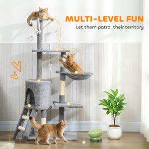 53" Cat Tree Tower, Kitten Activity Centre with Scratching Posts, Condo, Perches, Ladder, Hammock – view 31