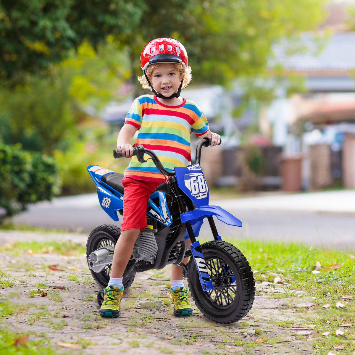 Qaba 12V Kids Dirt Bike, Electric Motorcycle with Twist Grip Throttle, Training Wheels, Rear Suspension & Music