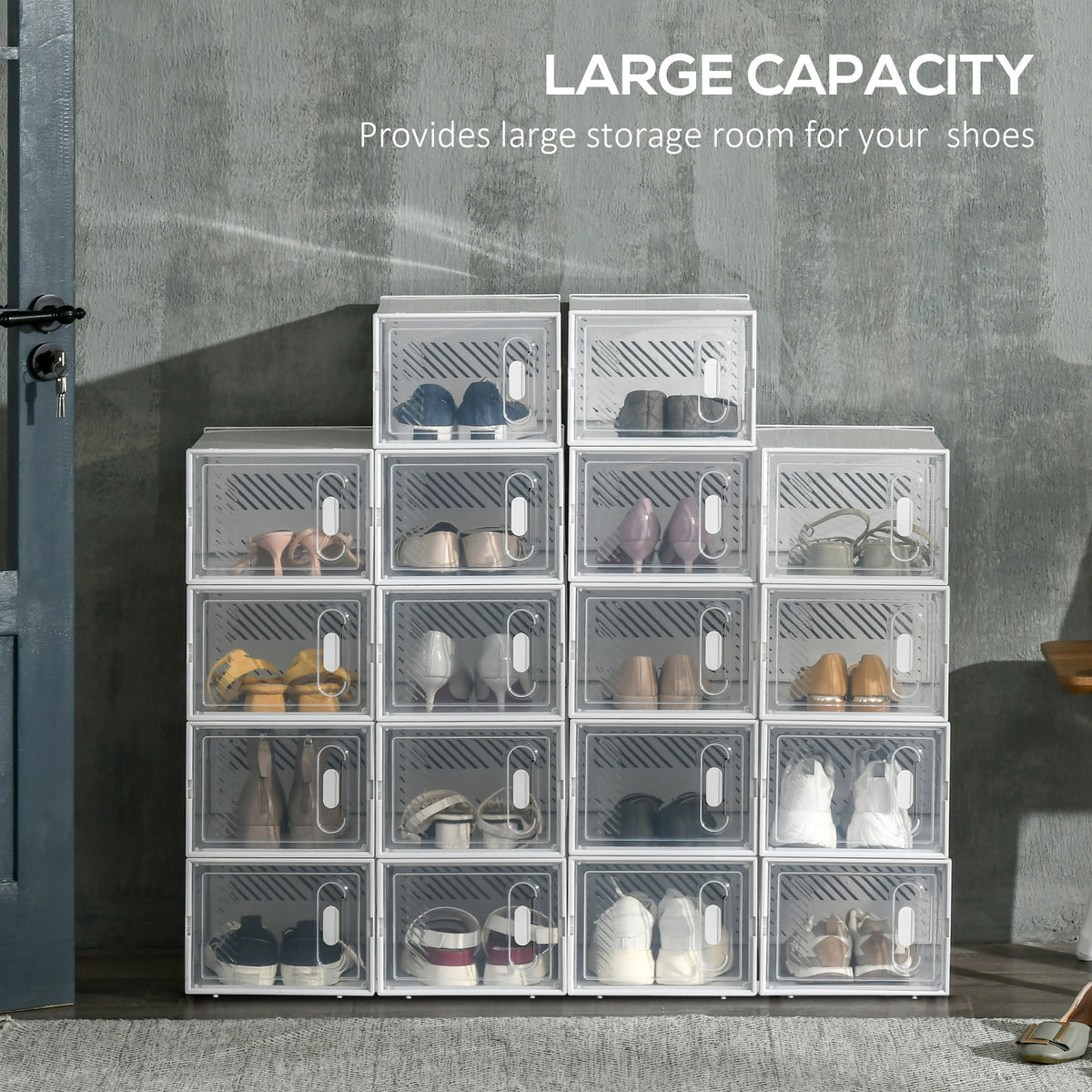 18 Pack Shoe Storage Boxes, Space-saving Shoe Organizers, Clear Plastic Stackable Holders Containers with Front Opening