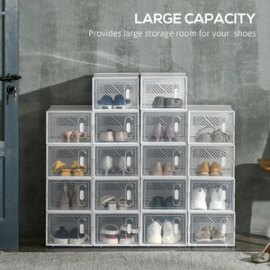 18 Pack Shoe Storage Boxes, Space-saving Shoe Organizers, Clear Plastic Stackable Holders Containers with Front Opening