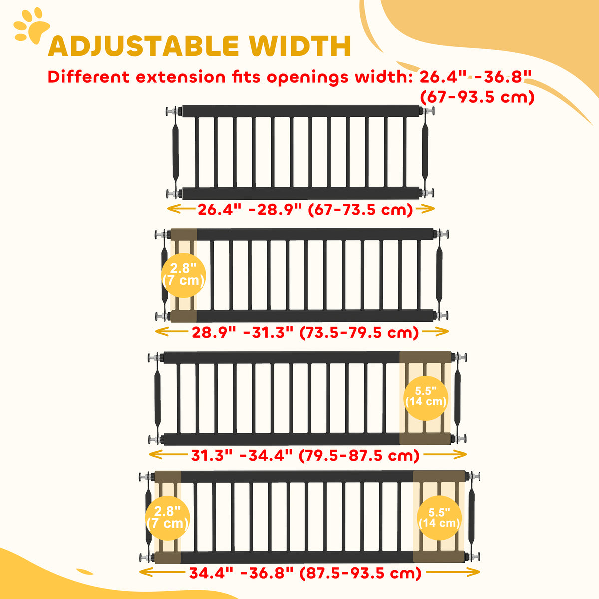 26"-37" Dog Gate, Adjustable Pet Gate, Fits 10" Tall with 2 Extension – view 4