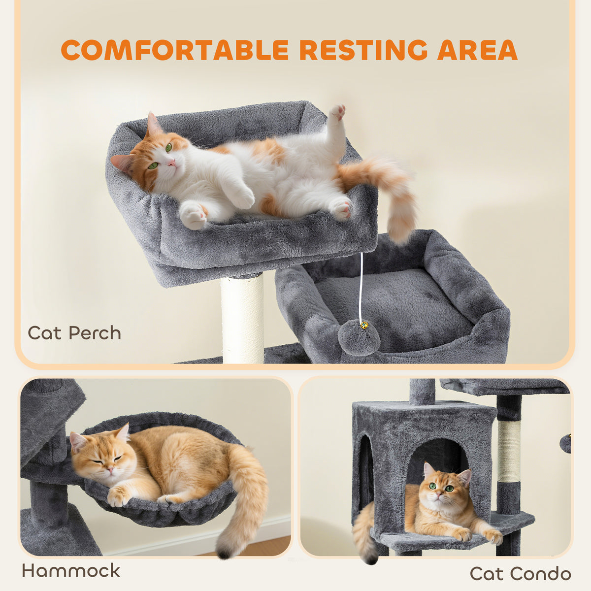 Cat Tree, 70" Multi-Level Cat Tower with 2 Condos, 2 Perches, Hammock, Toy Balls – view 4