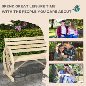 42" Wood Wagon Wheel Bench Garden Loveseat Rustic Seat, Natural Wood