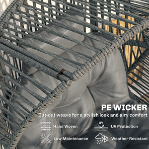 Wicker Egg Chair, 330 lbs Outdoor Rattan Lounge Chair with Thick Cushion, Headrest, Steel Frame, Dark Grey