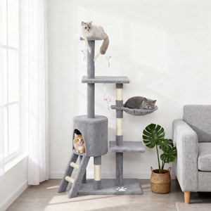 53" Cat Tree Tower, Kitten Activity Centre with Scratching Posts, Condo, Perches, Ladder, Hammock – view 35