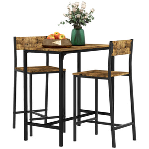 Industrial Bar Table Set Counter Height 3 Piece and 2 High Back Stools Set Dining Table Set Natural Wood