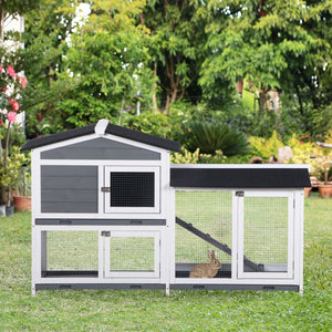 2-tier Wood Rabbit Hutch Backyard Bunny Cage Small Animal House w/ Ramp and Outdoor Run, Yellow – view 14