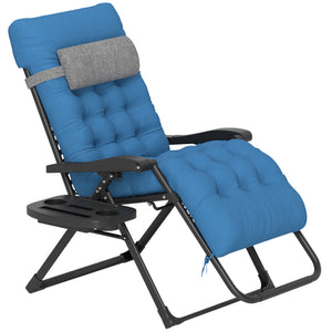 Padded Folding Recliner Chair, Patio Lounger with Cupholder, Adjustable Backrest, Removable Cushion, Black – view 29