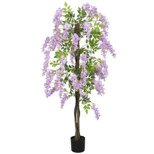 5.9FT Fake Wisteria Tree with Natural Wood Trunk, Artificial Plant in Nursery Pot, Greenery Tall Faux Floor Plant Purple