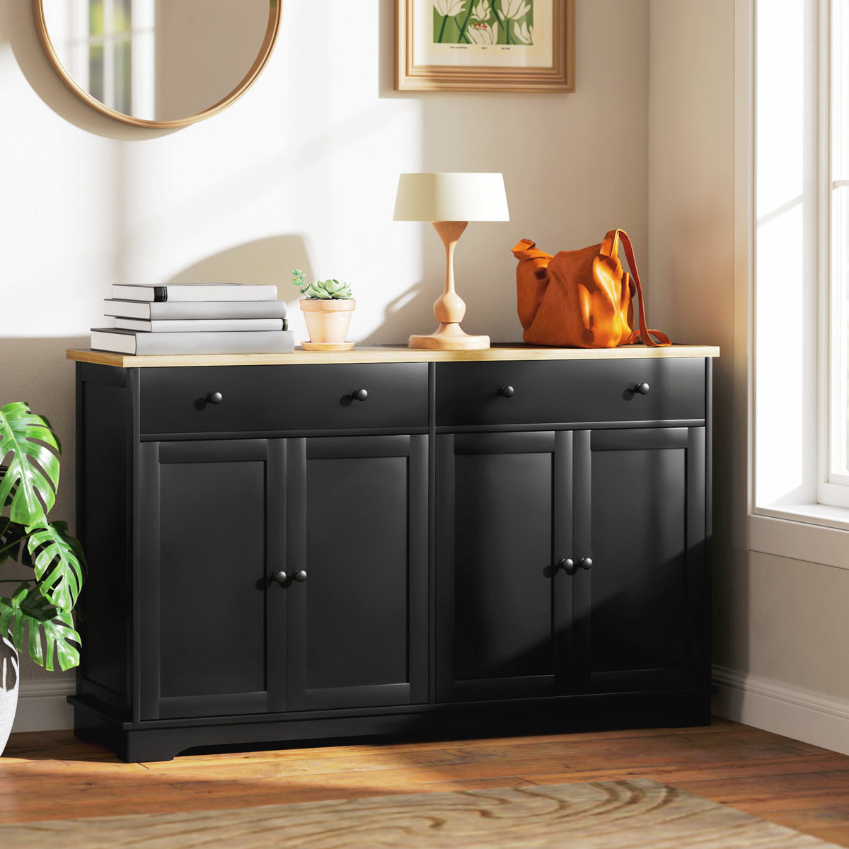 Modern Sideboard, Buffet Cabinet with Storage Drawers, Adjustable Shelves for Living Room, Dining Room, Entryway, Black