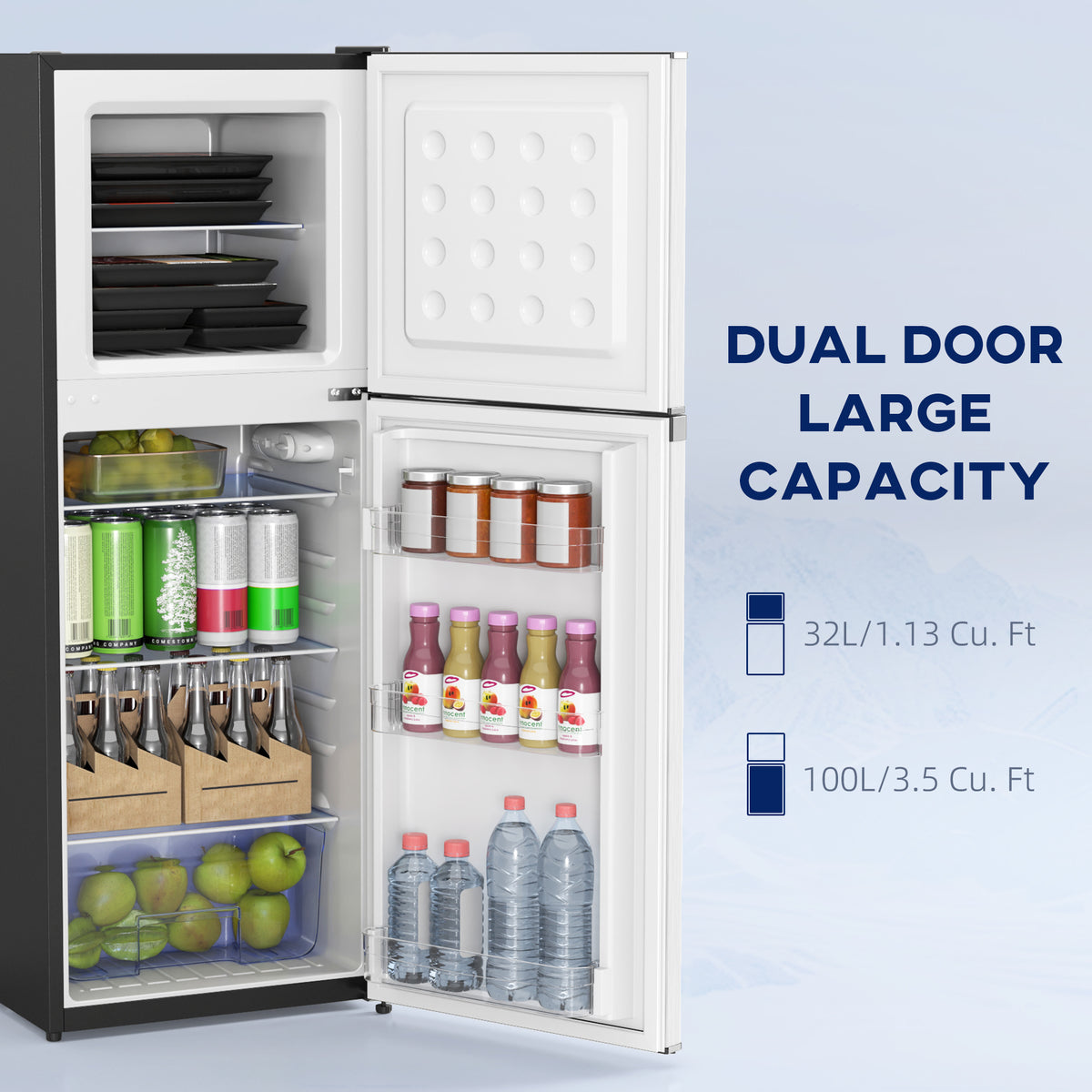 Double Door Mini Fridge with Freezer, 4.6 Cu.Ft Small Refrigerator with Thermostat, Shelves – view 10