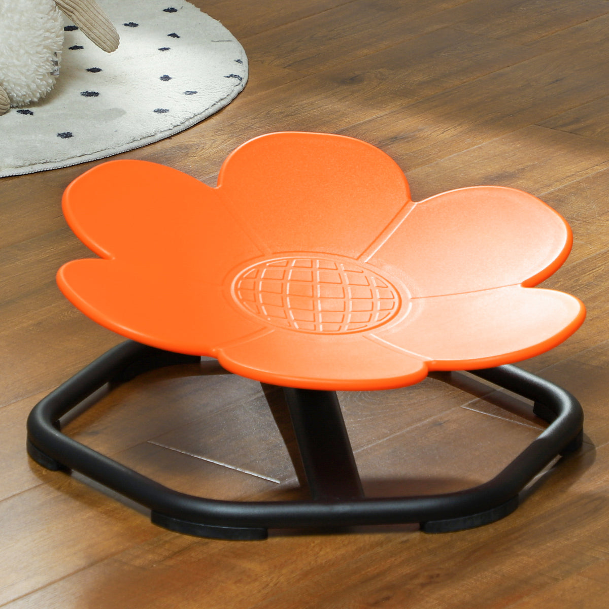 Qaba Flower-Shaped Kids Swivel Chair, Non-Slip Sensory Spinning Chair for Physical Coordination Training, Orange