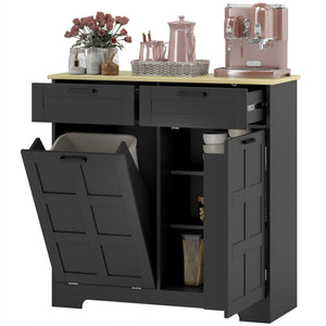 13 Gallon Tilt Out Garbage Cabinet, Kitchen Island with Trash Cabinet, 2 Drawers, Door Racks