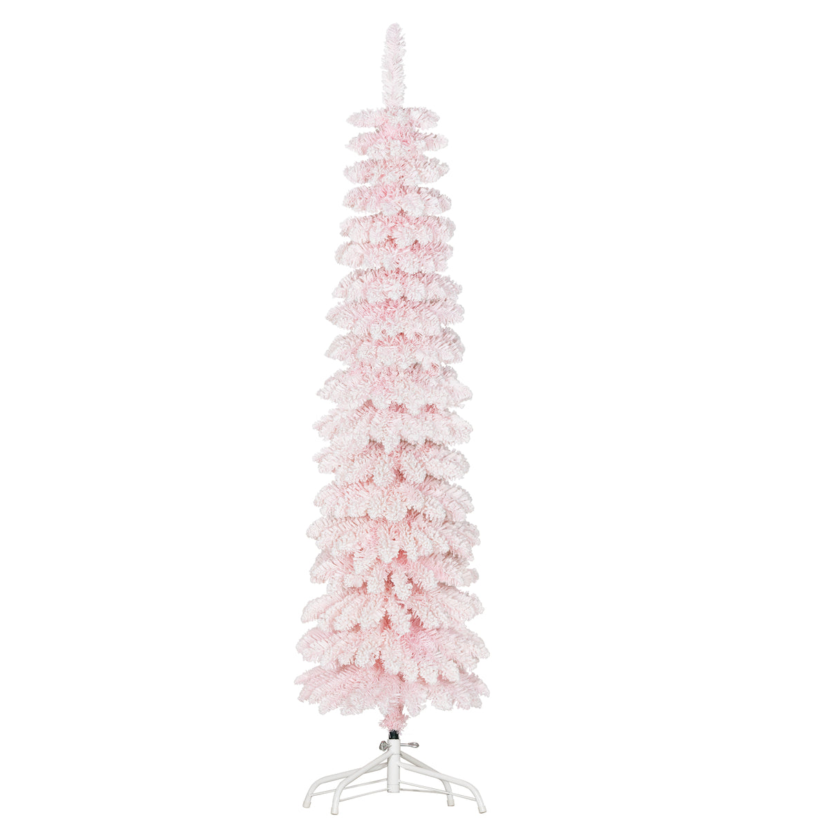 6 Ft Snow-Flocked Artificial Christmas Tree, Slim Pencil Xmas Tree with Realistic Branches, Metal Base – view 4