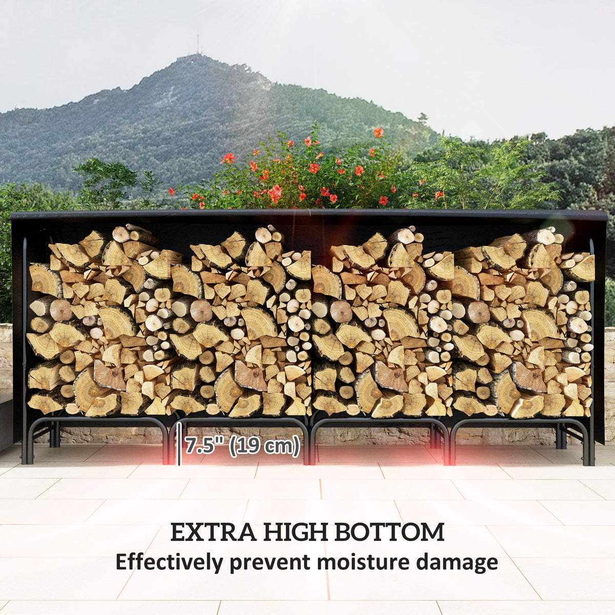 6ft Outdoor Firewood Rack with Cover, Adjustable Wood Storage Holder – view 11