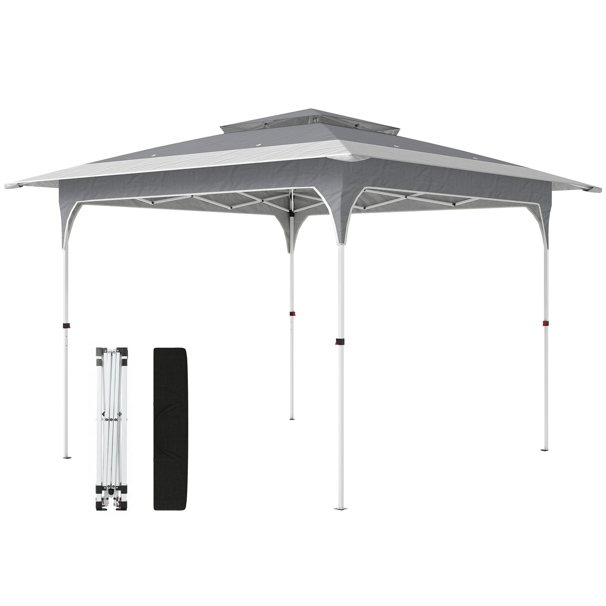 11.5 x 11.5 ft Pop Up Canopy Tent with 1-Button Push Easy Setup, UPF 50+ 2-Tier Instant Canopy with Carry Bag, Dark Grey