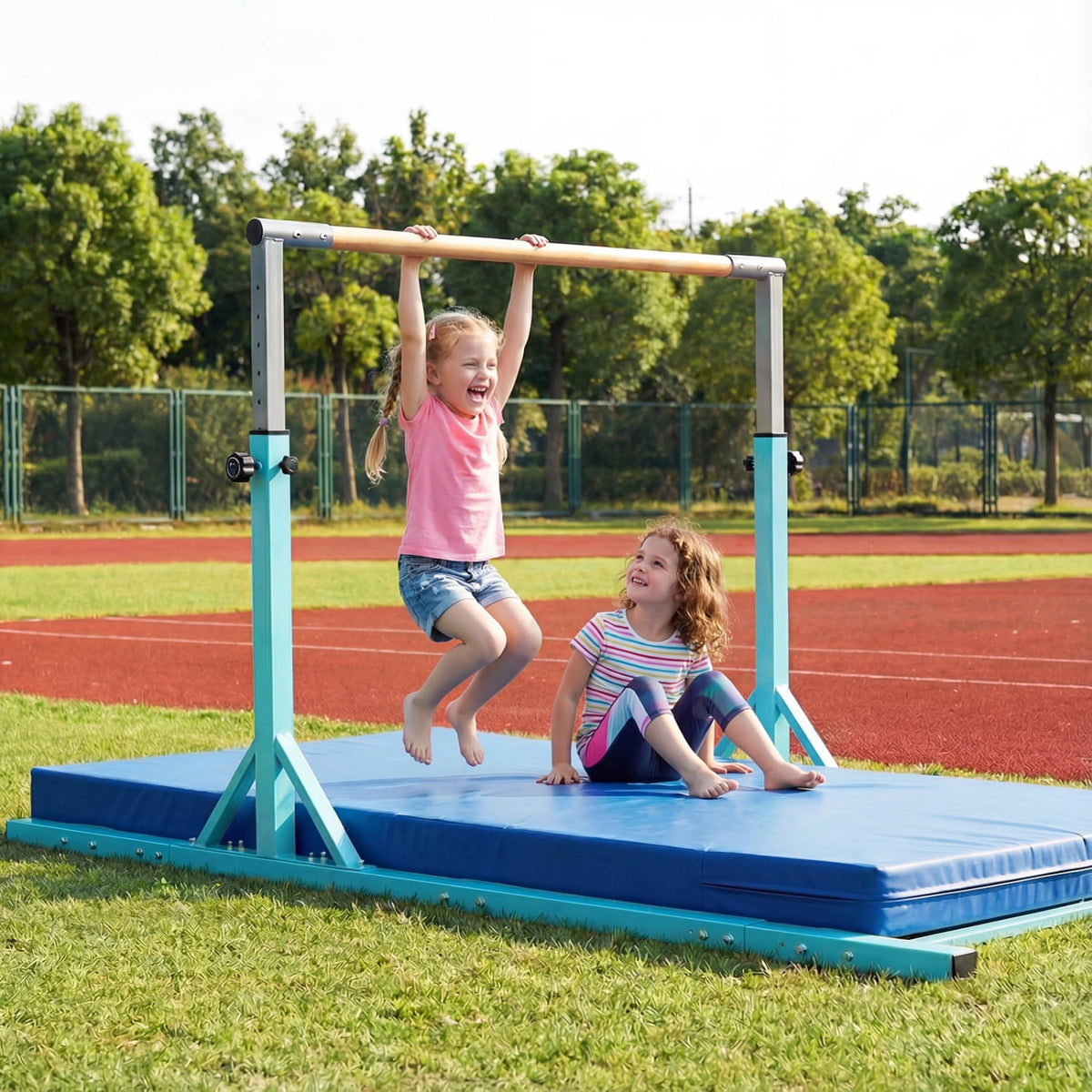 8 FT Double Horizontal Bars with 13-Level Adjustable Heights-Green view 3