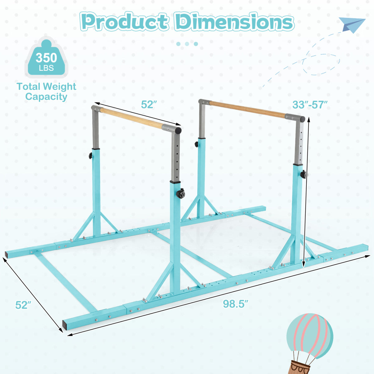 8 FT Double Horizontal Bars with 13-Level Adjustable Heights-Green view 5