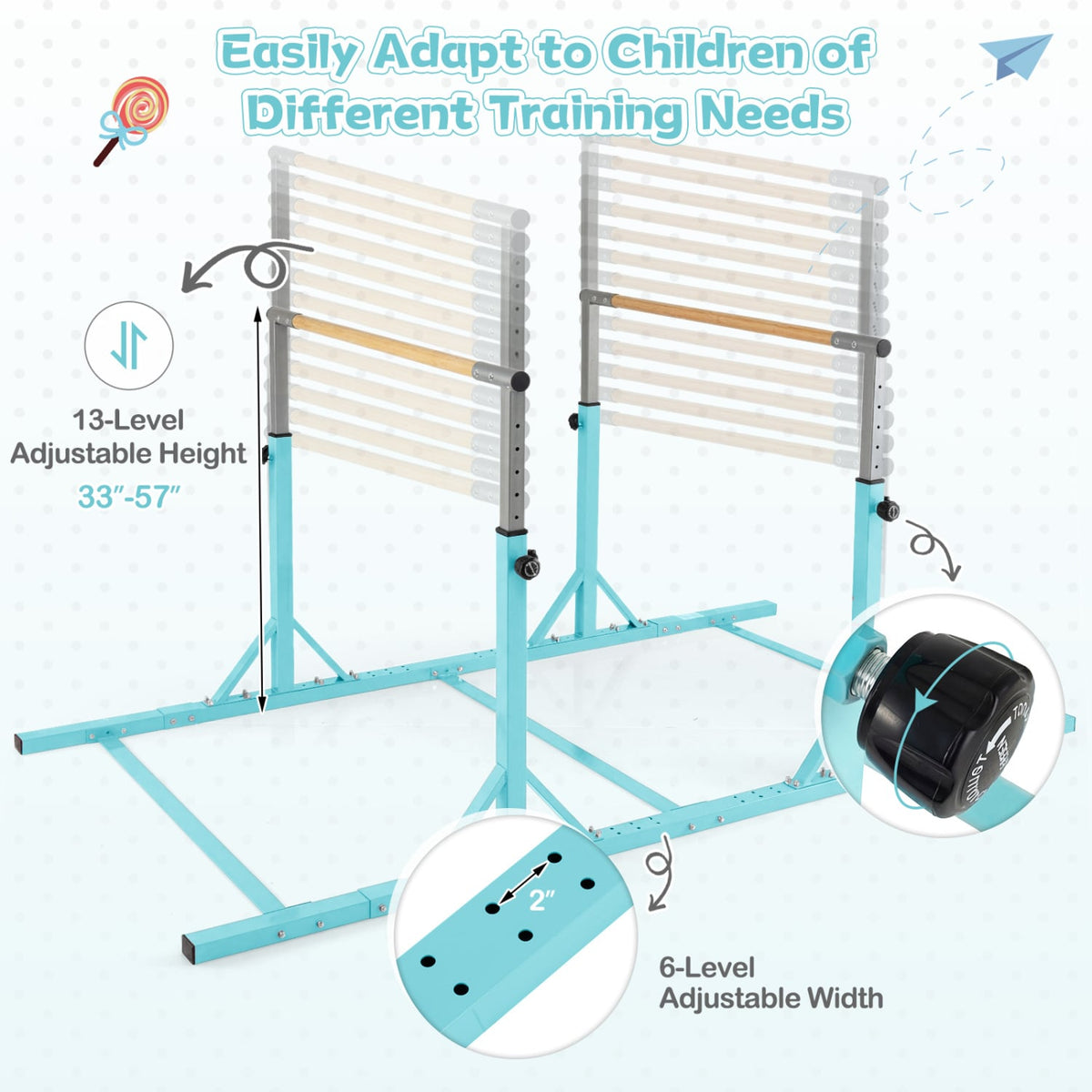 8 FT Double Horizontal Bars with 13-Level Adjustable Heights-Green view 6
