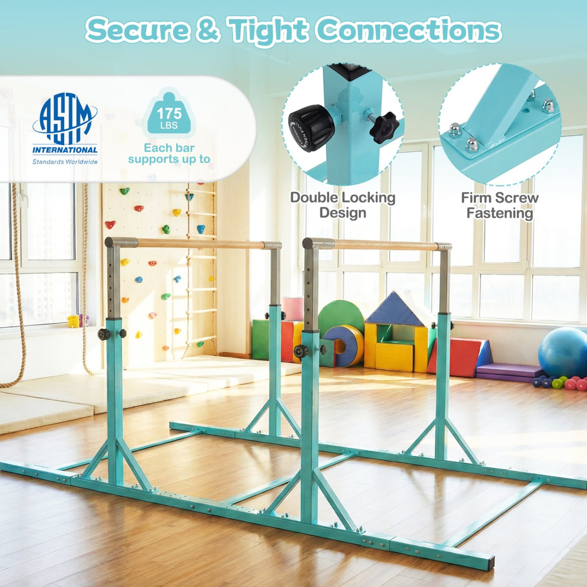 8 FT Double Horizontal Bars with 13-Level Adjustable Heights-Green view 8