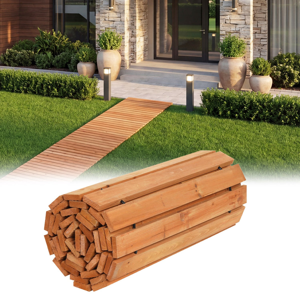 8 FT Wooden Garden Pathway with Non-Slip Surface for Patio-Natural view 4