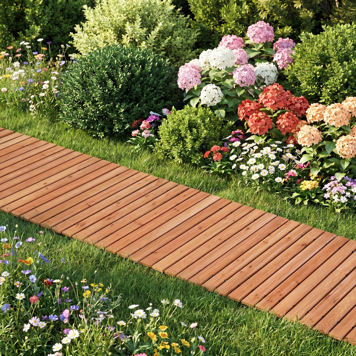8 FT Wooden Garden Pathway with Non-Slip Surface for Patio-Natural view 3
