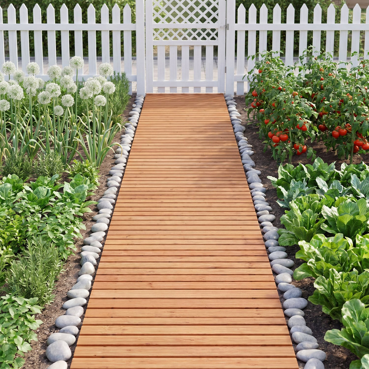 8 FT Wooden Garden Pathway with Non-Slip Surface for Patio-Natural view 2