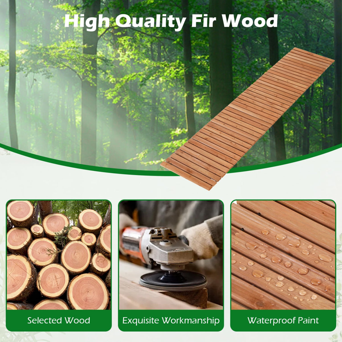 8 FT Wooden Garden Pathway with Non-Slip Surface for Patio-Natural view 6