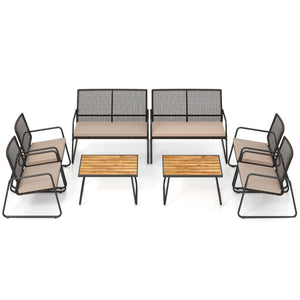 8 Pieces Patio Furniture Set with Acacia Wood Coffee Table and Zippered Cushions-Yellow
