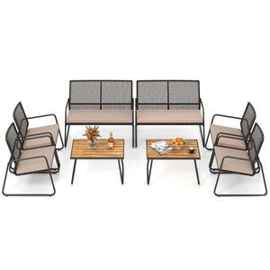 8 Pieces Patio Furniture Set with Acacia Wood Coffee Table and Zippered Cushions-Yellow view 4