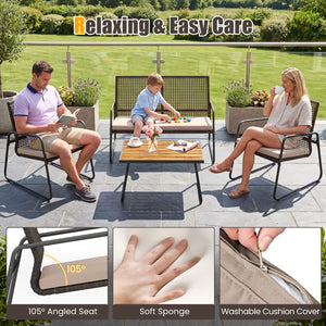 8 Pieces Patio Furniture Set with Acacia Wood Coffee Table and Zippered Cushions-Yellow view 7