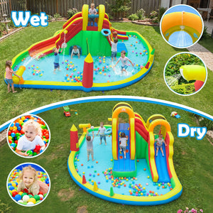 8-in-1 Giant Bounce House with 2 Long Slides and Climbing Walls for Yard Party view 5