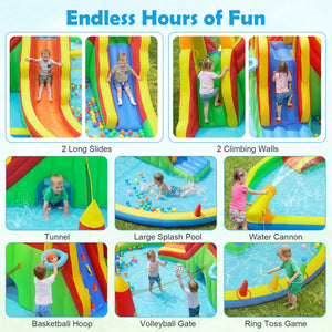 8-in-1 Giant Bounce House with 2 Long Slides and Climbing Walls for Yard Party view 9