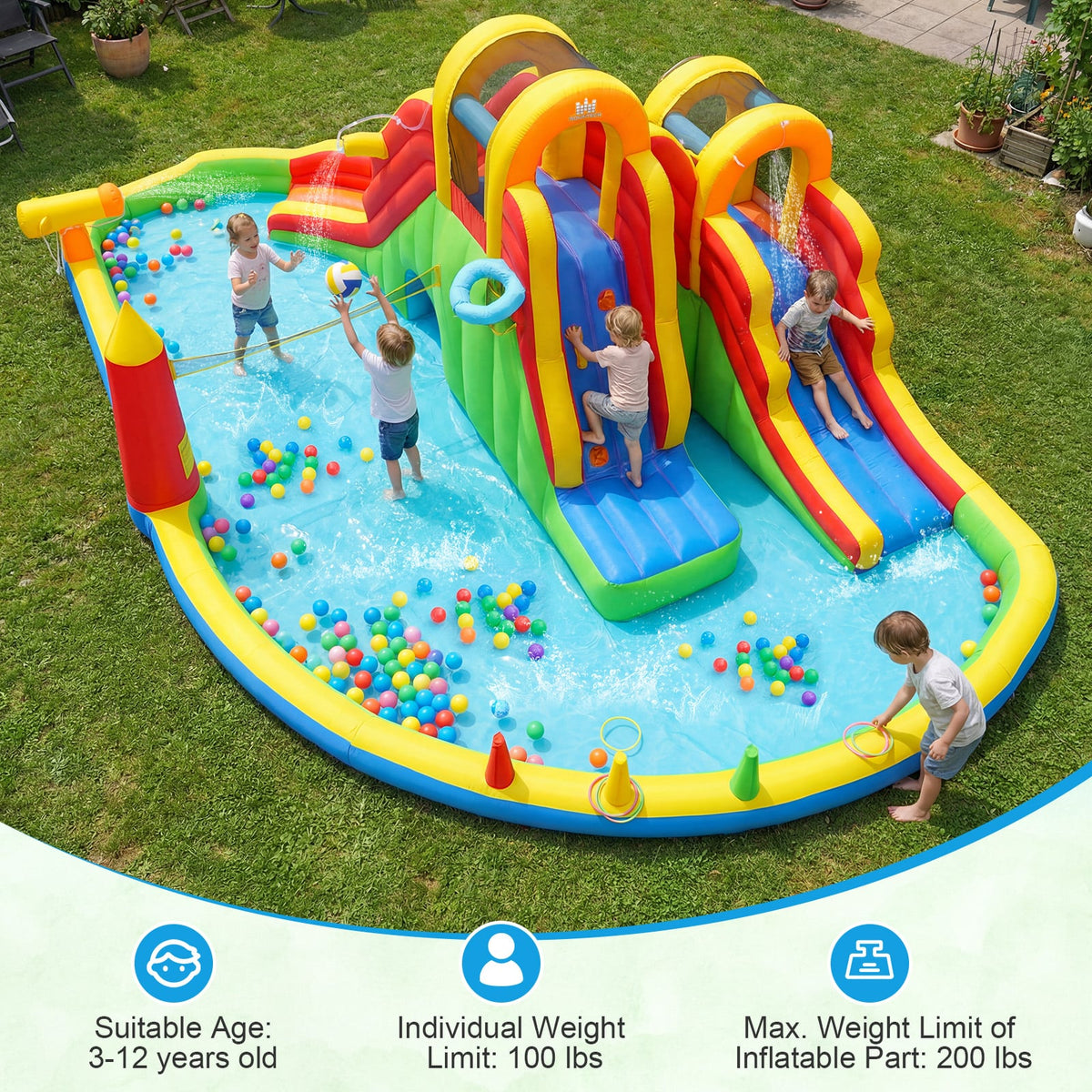 8-in-1 Giant Bounce House with 2 Long Slides and Climbing Walls for Yard Party view 6