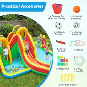 8-in-1 Giant Bounce House with 2 Long Slides and Climbing Walls for Yard Party view 7