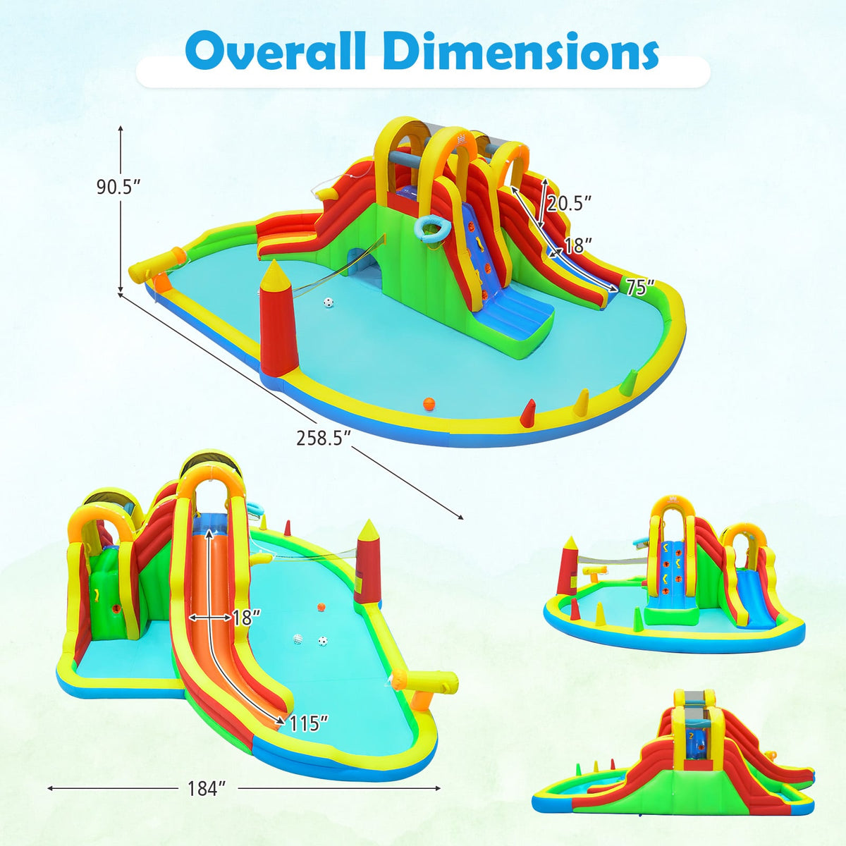 8-in-1 Giant Bounce House with 2 Long Slides and Climbing Walls for Yard Party view 4