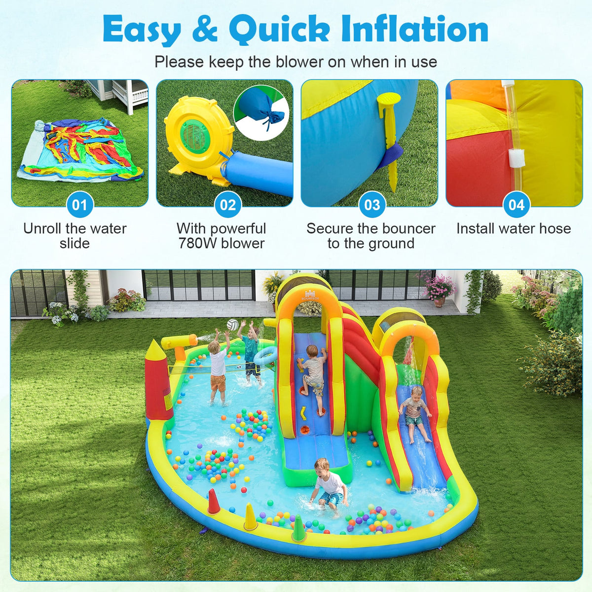 8-in-1 Giant Bounce House with 2 Long Slides for Yard Party with 780W Blower view 8