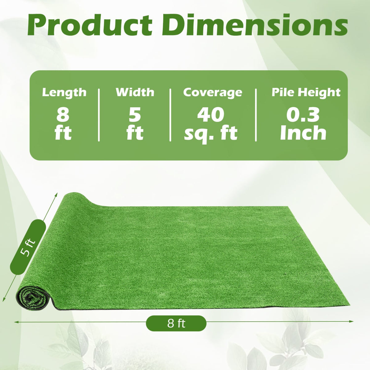 8 x 5 Feet Artificial Turf Rug with Low 0.3 inch Pile Height-S view 3